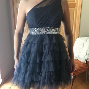 Grey Sparkle One-shoulder Dress
